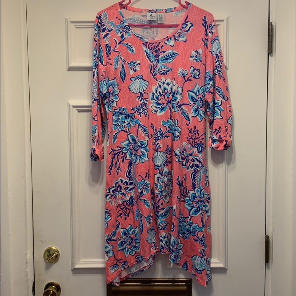 Pink and blue printed dress